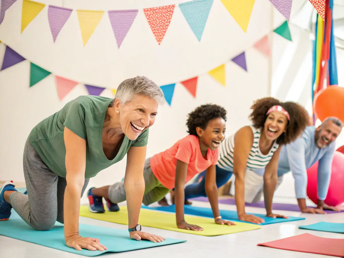 Participants engaging in water aerobics in a bright, welcoming pool environment, showcasing a range of ages and fitness levels.